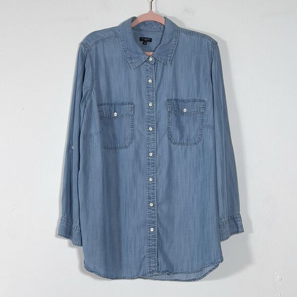 Talbots Lyocell Denim Button Up Shirt Womens Sz 2X Blue Chambray Long Sleeve - Picture 1 of 10
